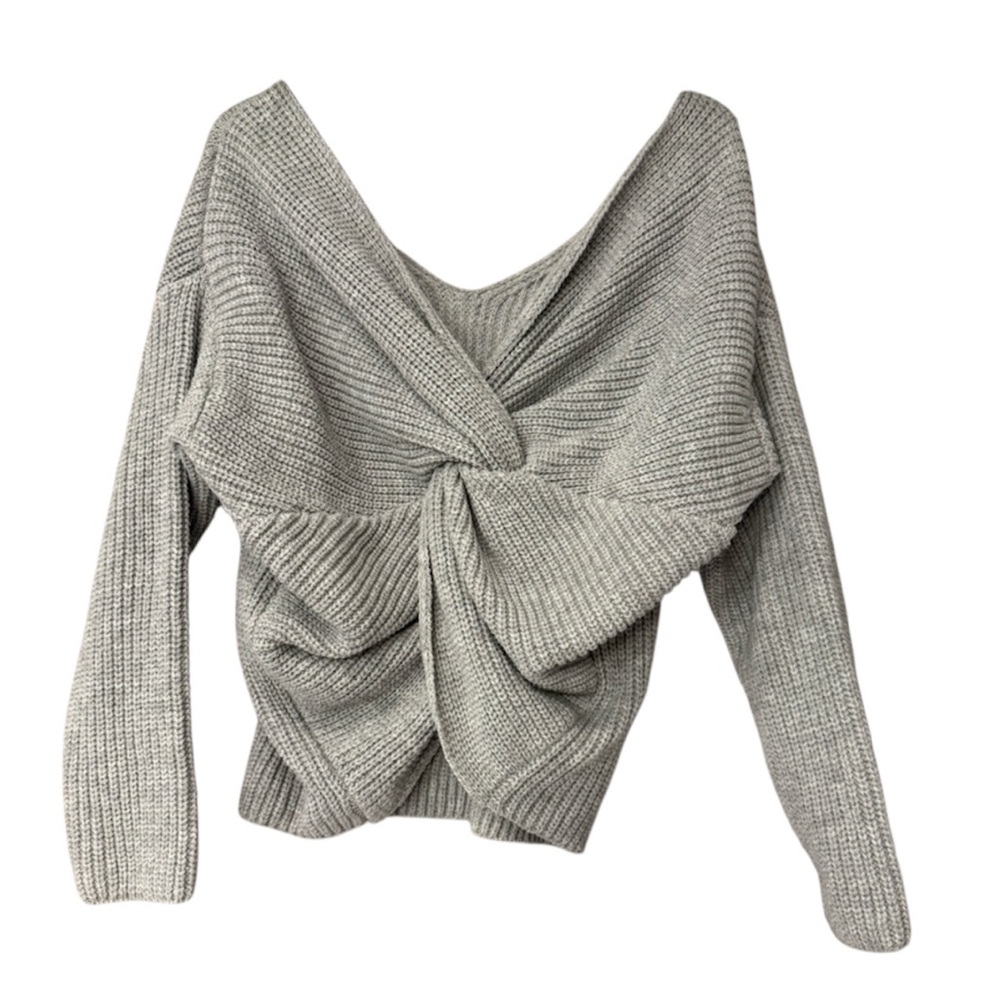 Vestique Grey Twist Front Reversible V-Back Ribbed Knit Sweater Size S/M